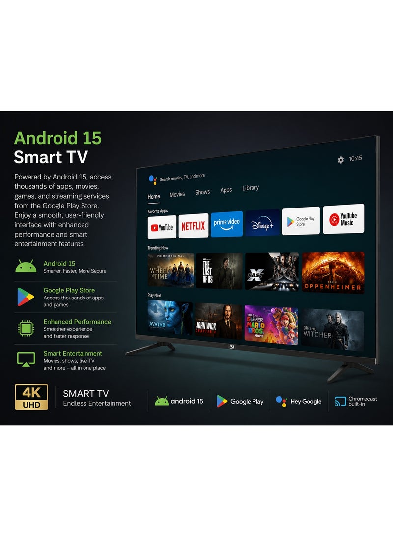 VG 55 Inch 4K UHD Android Smart TV (2026 Model - UAE Version) 55" Ultra HD Smart Television with Android 15 OS | A+ Grade Panel | DVB-T2/S2 Digital Tuner | Edgeless Design | HDMI, USB | LED Television | Free Wall Mount Included - VGLED55AOU - Image 3