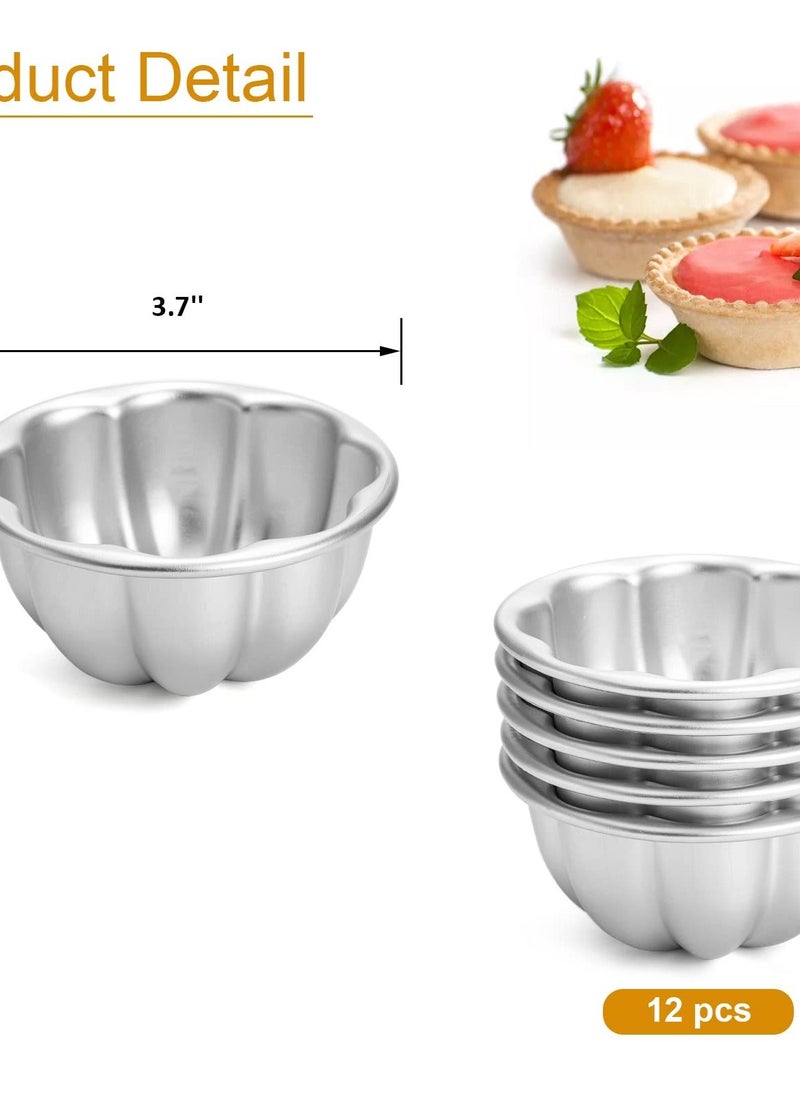 Y&D 12 Pack Flower Shaped Egg Tart Molds, Aluminum Alloy Pudding and Cake Baking Cups, Reusable Cupcake Muffin Jelly Non-Stick Kitchen Accessories  - Image 2