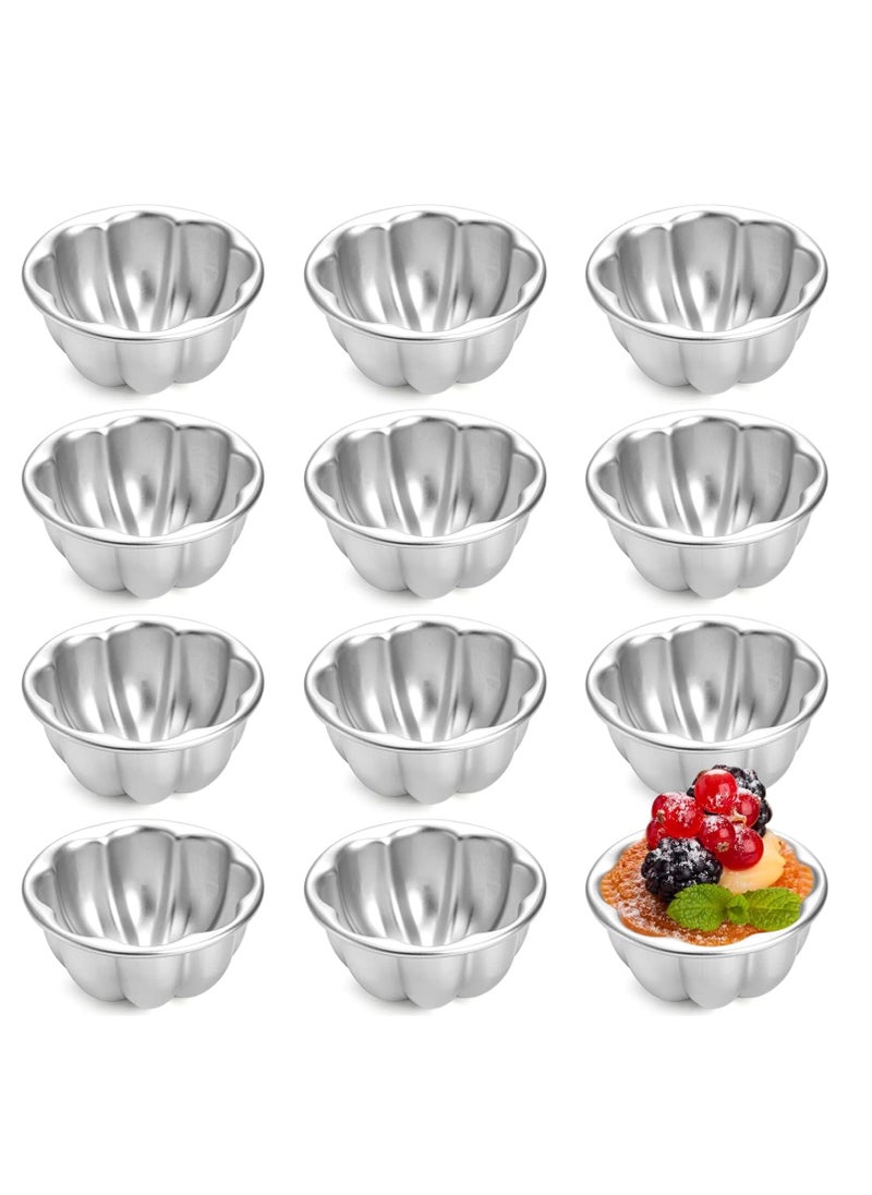 Y&D 12 Pack Flower Shaped Egg Tart Molds, Aluminum Alloy Pudding and Cake Baking Cups, Reusable Cupcake Muffin Jelly Non-Stick Kitchen Accessories  - Image 1