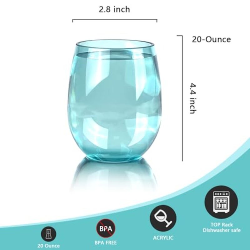 Set of 6 Acrylic Wine Glasses, 18-ounce Plastic Tumbler for Party Use, BPA Free, Dishwasher Safe Multi color - Image 2