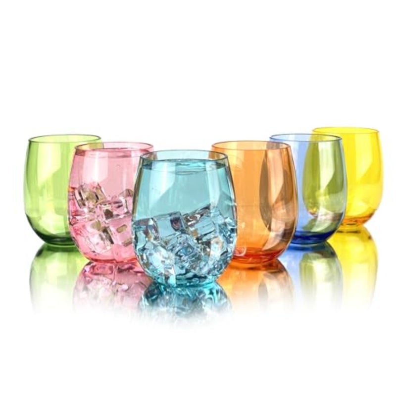 Set of 6 Acrylic Wine Glasses, 18-ounce Plastic Tumbler for Party Use, BPA Free, Dishwasher Safe Multi color - Image 1
