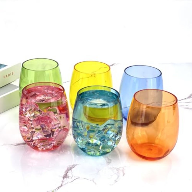 Set of 6 Acrylic Wine Glasses, 18-ounce Plastic Tumbler for Party Use, BPA Free, Dishwasher Safe Multi color - Image 5