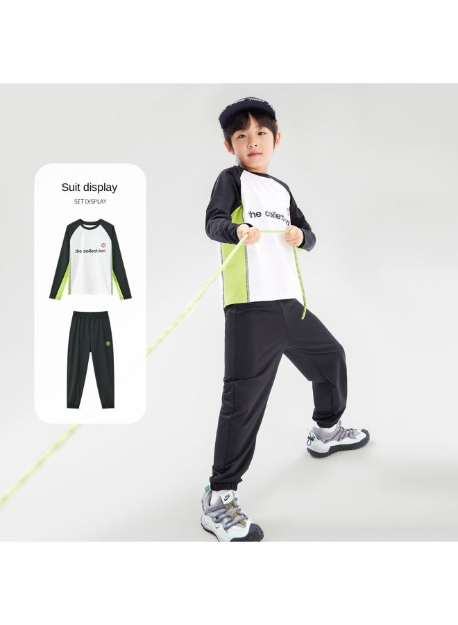 BOY S Lightweight Sports T-shirt Set 2025 Spring/autumn Running Training Outfit, Comfortable And Breathable Outdoor Two-piece Set For Kids - Image 2