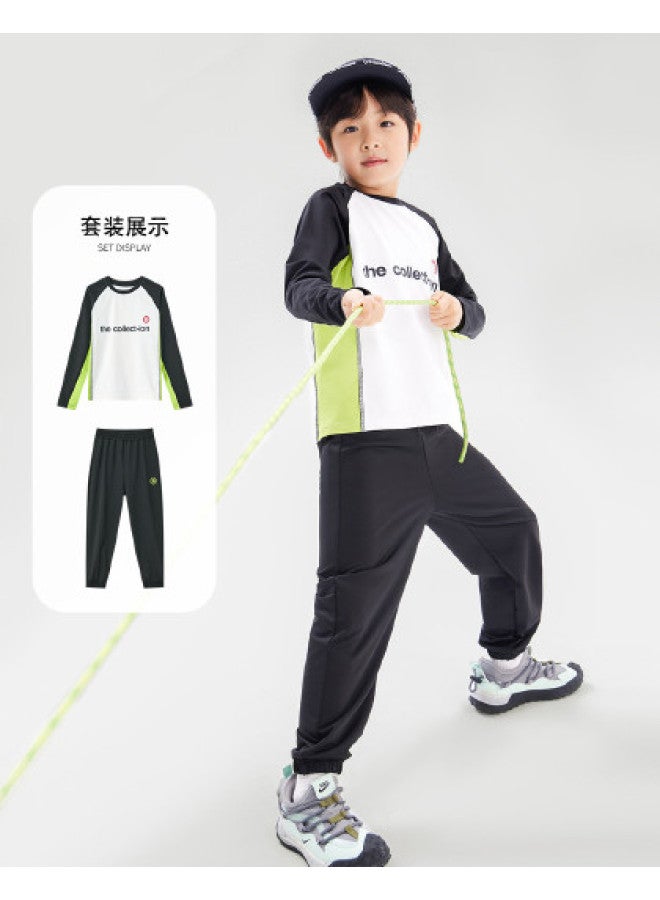BOY S Lightweight Sports T-shirt Set 2025 Spring/autumn Running Training Outfit, Comfortable And Breathable Outdoor Two-piece Set For Kids - Image 1