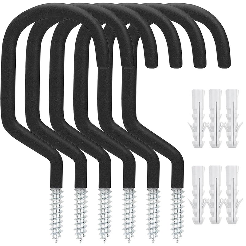 Etoolia 6 Pack Heavy Duty Garage Bike Storage and Utility Hooks-5.7 Inches for Garage Wall and Ceiling-Garage Hooks for Hanging Bicycle,Hose,Cords,and Garden Tools - Image 1