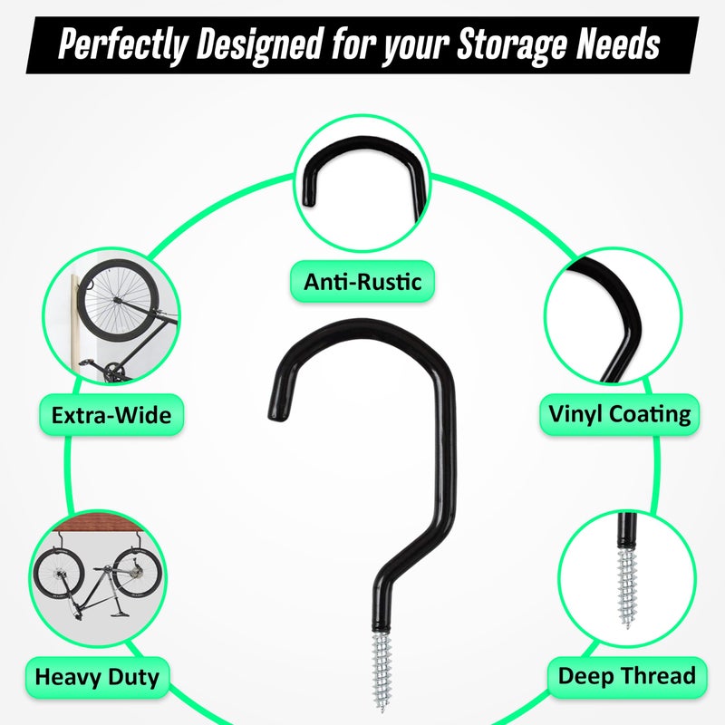 Etoolia 6 Pack Heavy Duty Garage Bike Storage and Utility Hooks-5.7 Inches for Garage Wall and Ceiling-Garage Hooks for Hanging Bicycle,Hose,Cords,and Garden Tools - Image 5