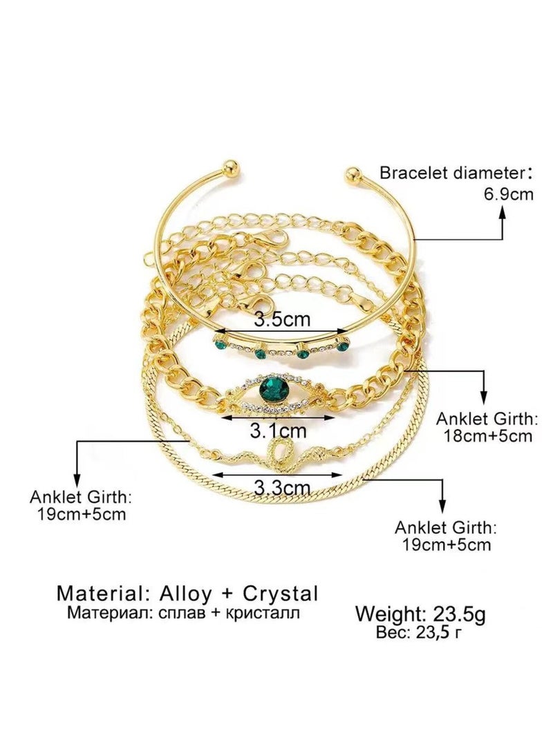 ديوتي مجموعة من 4 قطع من الأساور العصرية بتصميم ثعبان مرصع بأحجار الراين باللون الأخضر (النمط 2) - Image 3