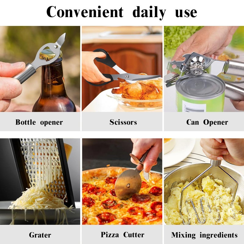 46-Piece Non-Stick Silicone Cooking Utensil Set with Holder and Wooden Handles, Khaki - Image 4