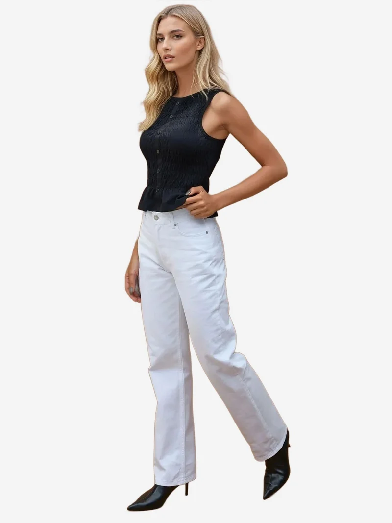 زوبعة جينز مستقيم بخصر عالٍ