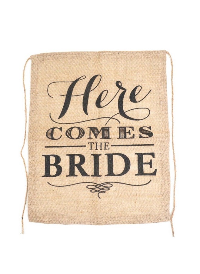 BESTOYARD - Burlap Wedding Direction Sign Bride Sign Banner Here Comes The Bride Wedding Flag Decoration Rustic Ceremony Sign 40 X 50 Cm - Image 1