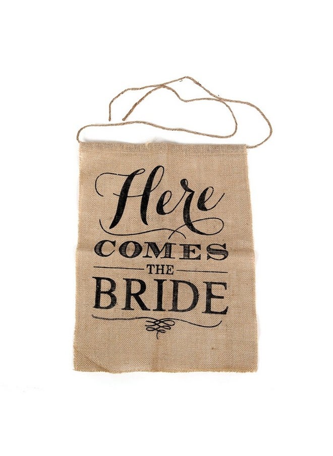 BESTOYARD - Burlap Wedding Direction Sign Bride Sign Banner Here Comes The Bride Wedding Flag Decoration Rustic Ceremony Sign 40 X 50 Cm - Image 1