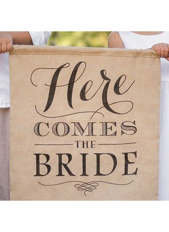 BESTOYARD - Burlap Wedding Direction Sign Bride Sign Banner Here Comes The Bride Wedding Flag Decoration Rustic Ceremony Sign 40 X 50 Cm - Image 1