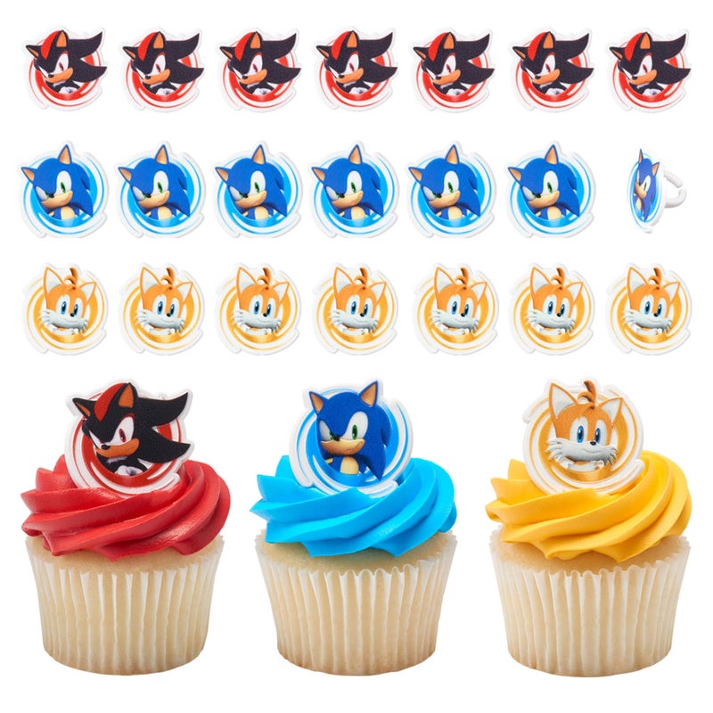 DecoPac Sonic the Hedgehog Rings Cupcake Decorations Featuring Sonic Tails and Shadow 24 Pack - Image 2