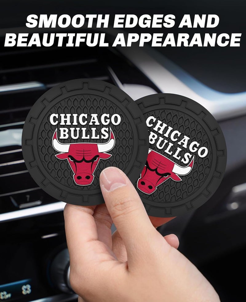 EMIJOY Bulls Car Cup Holder Coasters,Chicago Bulls Car Cup Coasters for Drink Holder,2pcs Car Cup Holder Insert,Basketball Stuffs for Cars,Anti-Split Dust Proof Car Cup Mat,Silicon Beverage Mat,2.75'' - Image 3
