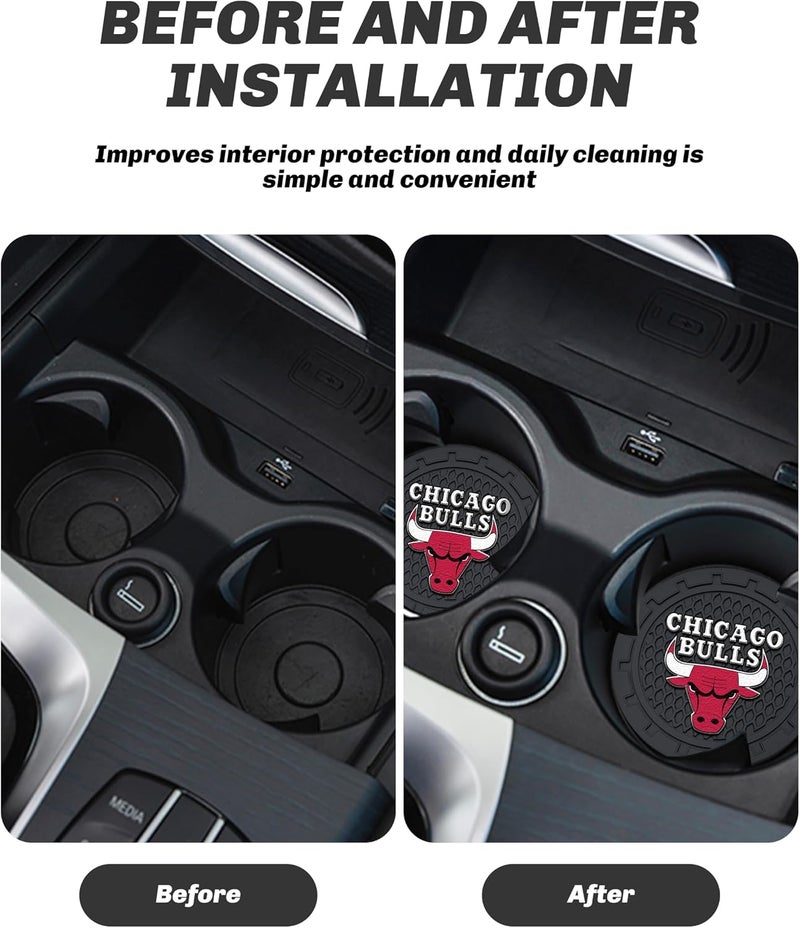 EMIJOY Bulls Car Cup Holder Coasters,Chicago Bulls Car Cup Coasters for Drink Holder,2pcs Car Cup Holder Insert,Basketball Stuffs for Cars,Anti-Split Dust Proof Car Cup Mat,Silicon Beverage Mat,2.75'' - Image 4