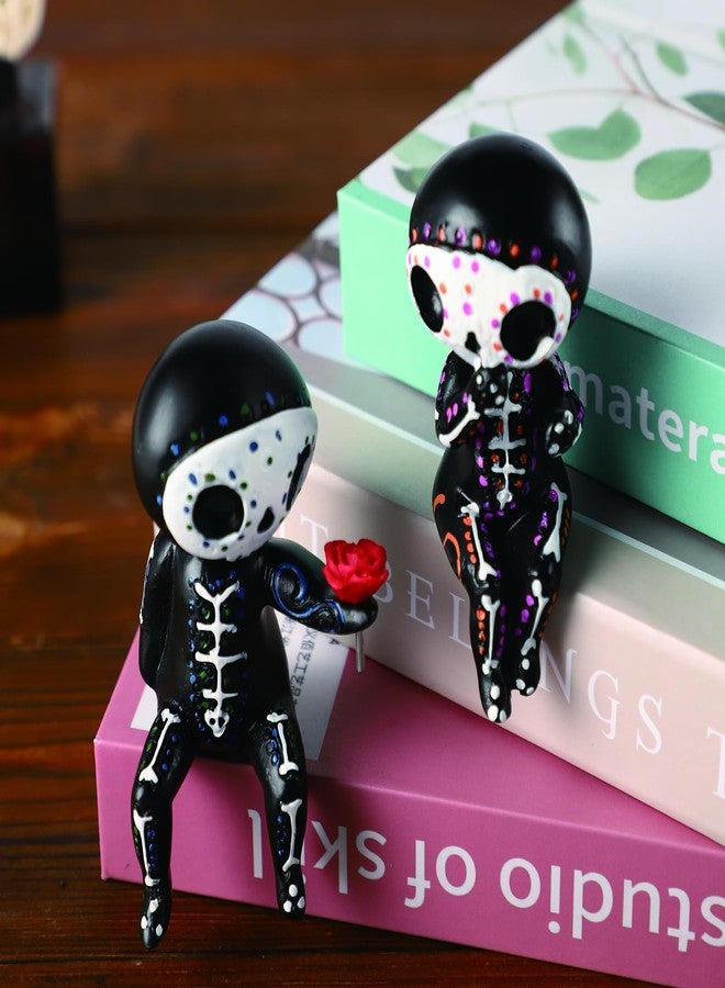 ROTEL Sugar Skull Decor Couple Statue,Gothic Mexican Decor for Home Kitchen Bookshelf Figurine,Dia De Los Muertos Decorations Gifts for Women,Halloween Decortion Alebrijes Adornos Para Sala Modernos Cuartos - Image 4