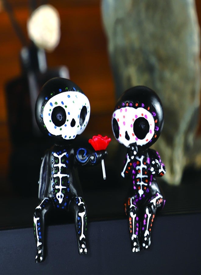 ROTEL Sugar Skull Decor Couple Statue,Gothic Mexican Decor for Home Kitchen Bookshelf Figurine,Dia De Los Muertos Decorations Gifts for Women,Halloween Decortion Alebrijes Adornos Para Sala Modernos Cuartos - Image 1