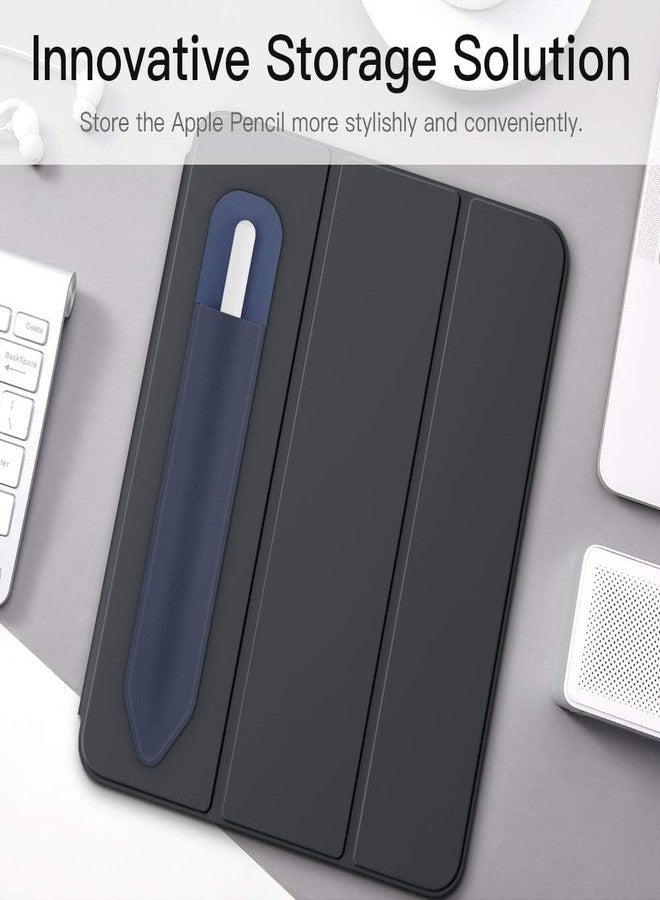 MoKo Pencil Holder Sticker Fit Apple Pencil Pro, iPencil USB-C, Apple Pencil 1st/2nd Generation, Elastic Pencil Pocket Pouch Adhesive Sleeve Attached to iPad Case for Stylus Pens, Navy+Sky Blue - Image 2