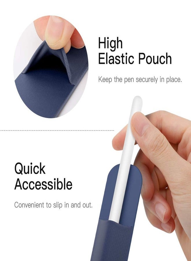 MoKo Pencil Holder Sticker Fit Apple Pencil Pro, iPencil USB-C, Apple Pencil 1st/2nd Generation, Elastic Pencil Pocket Pouch Adhesive Sleeve Attached to iPad Case for Stylus Pens, Navy+Sky Blue - Image 5