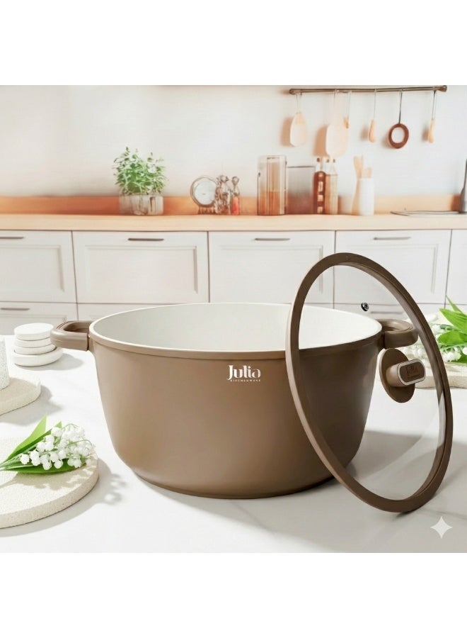 جوليا قِدر جوليا إيليت بروف 40 سم مع غِطاء - بُني - جرانيت بيج غير لاصق - يدعم الحث الحراري - Image 1