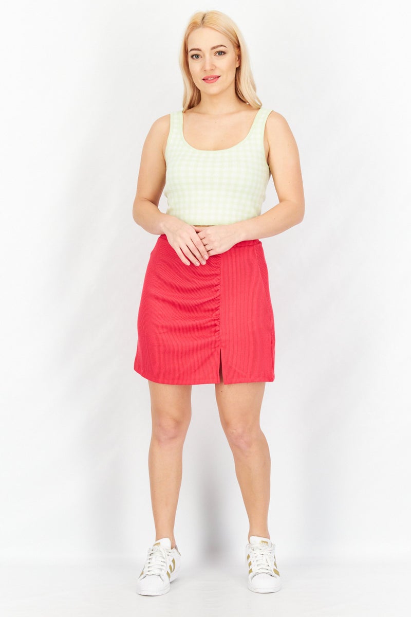 Sinsay Women Pull On Ribbed Mini Skirt, Dark Pink - Image 2