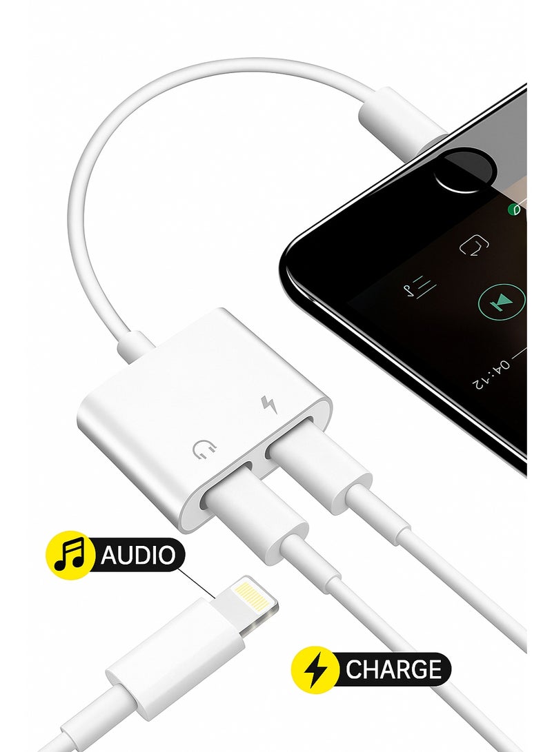 SWEETGIFTS Lightning Male to Dual Lightning Female Adapter, Charging and Audio, White, 10cm  - Image 2