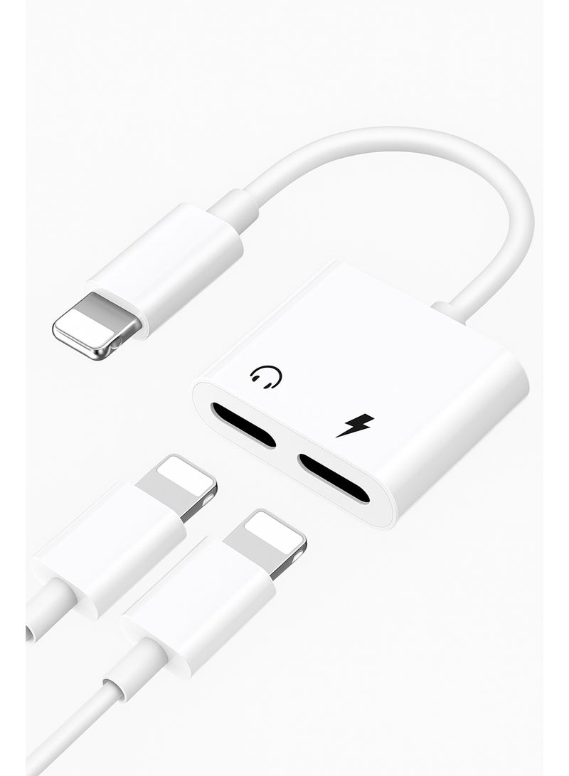 SWEETGIFTS Lightning Male to Dual Lightning Female Adapter, Charging and Audio, White, 10cm  - Image 1