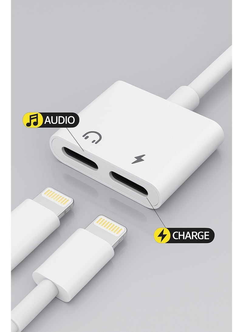 SWEETGIFTS Lightning Male to Dual Lightning Female Adapter, Charging and Audio, White, 10cm  - Image 4
