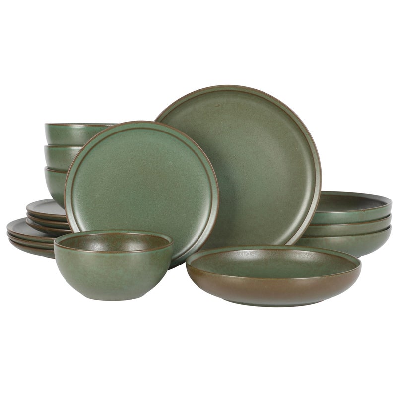 Gibson Elite Beckett Stoneware Matte Reactive Glaze 16 Piece Service for 4 Plates and Bowls Dinnerware Set  Green