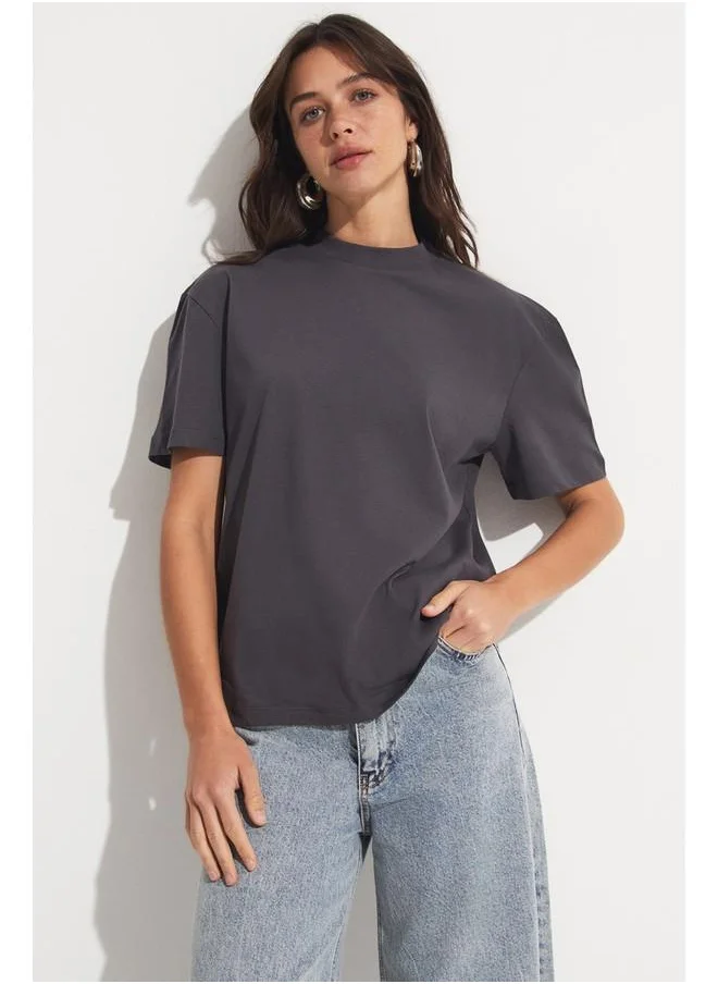 جون June Basic Ribbed Tshirt Anthracite