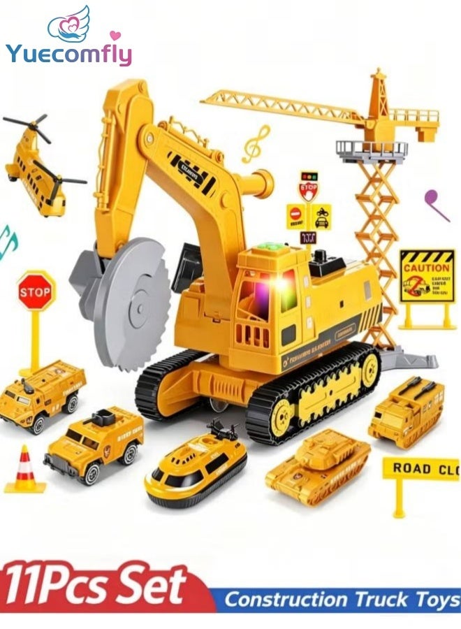 Yuecomfly Take Apart Construction Truck Toys For Kids,Construction Vehicles Toy Set,Educational Engineering Toys Gift With Sounds And Lights,With Crane,Excavator,Alloy Cars,Road Signs,For Boys Girls(Birthday,Holiday) - Image 1