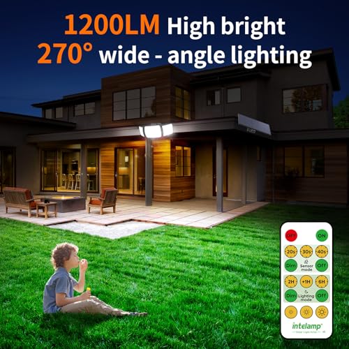 intelamp Solar Lights Outdoor, 3 Head Solar Motion Sensor Lights for Outside, lP65 Waterproof,Separate Panel with 9FT Cable Remote Control Flood Lights(2Pack) - Image 2