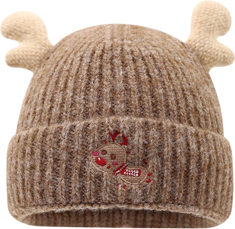 Baby Beanie Hat Cute Antlers Reindeer Crochet Knitted Hat Winter Warm Cap for Toddler Boys Girls