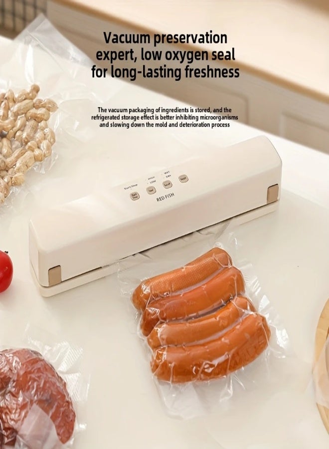 ارواق آلة ختم الفراغ اللاسلكية الأوتوماتيكية، آلة ختم الفراغ للمطبخ المنزلي الصغير، آلة فصل الفراغ الجاف والرطب، آلة تغليف الطعام مع 10 أكياس مختومة - أبيض - Image 3