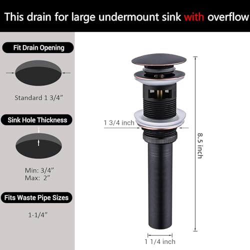 Yodel Faucet Bathroom Sink Drain with Overflow - Big Cap for Standard 1 3/4" Drain Opening - Pop Up Drain,Oil Rubbed Bronze - Image 5