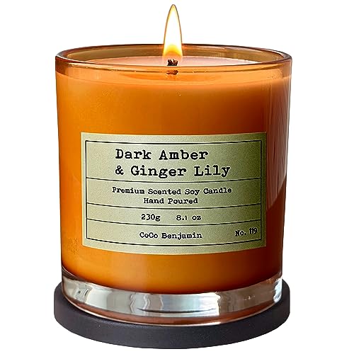 CoCo Benjamin 100% Soy, Highly Scented, Hand Poured Soy Candle (Dark Amber & Ginger Lily) - Image 1