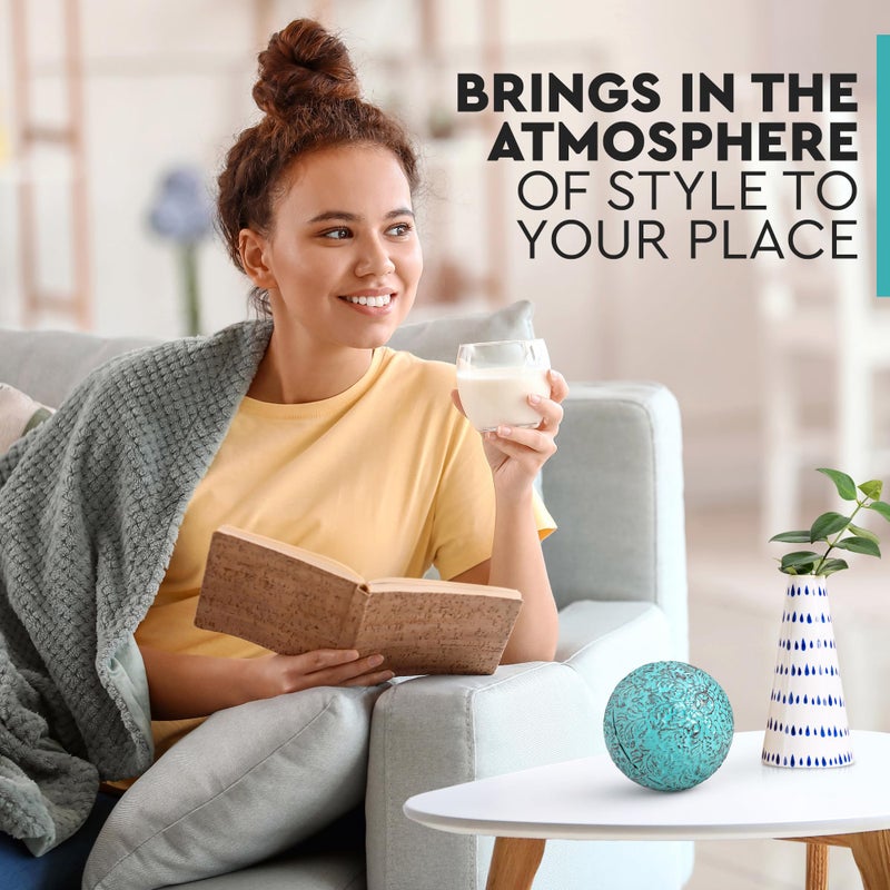 Everydecor Metal Decorative Sphere for Home Decor - Decorative Balls for Shelves, Centerpiece Bowls, Bookshelf - Decoration Orbs Accents for Living Room, Bedroom - Vintage Blue Shelf Spheres - Image 2
