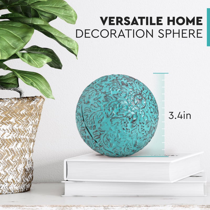 Everydecor Metal Decorative Sphere for Home Decor - Decorative Balls for Shelves, Centerpiece Bowls, Bookshelf - Decoration Orbs Accents for Living Room, Bedroom - Vintage Blue Shelf Spheres - Image 3