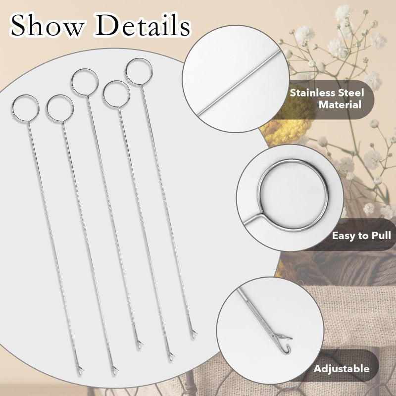 Haikole 10.4 Inch Loop Turner Tool for Silicone Beads 5PCS Loop Turners Sewing Tool,Sewing Loop Turner Hook for Fabric Belts Strips Tube Straps DIY Accessories (Silver 5pcs) - Image 4