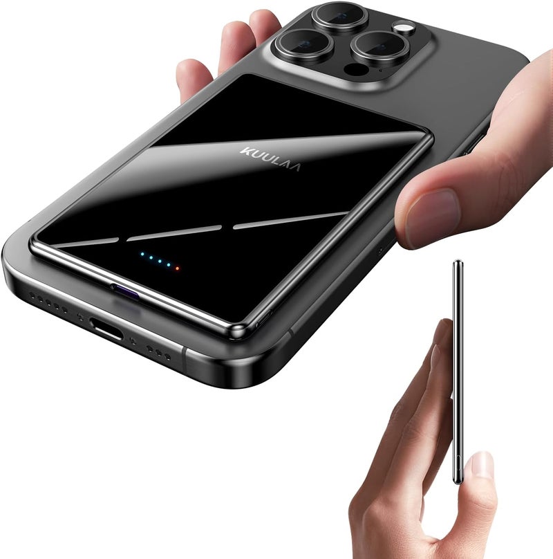 KUULAA Magsafe Power Bank 5000mAh 20W, Portable Charger Fast Charging, Magnetic Battery Pack Compatible with iPhone 17/16/15/14/13/12 Serie - Mirror Black - Image 1