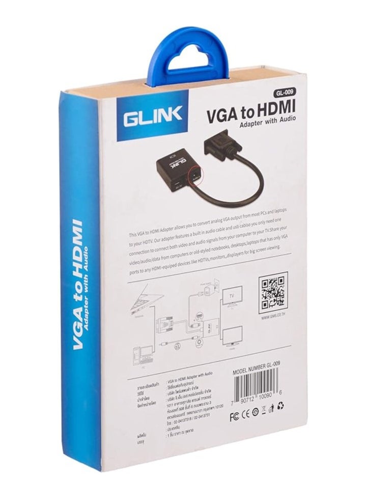 جلينك - محول VGA إلى HDMI ومزود بخاصية الصوت، عدد المنافذ: 2، من جي لينك، متعدد الألوان - Image 1