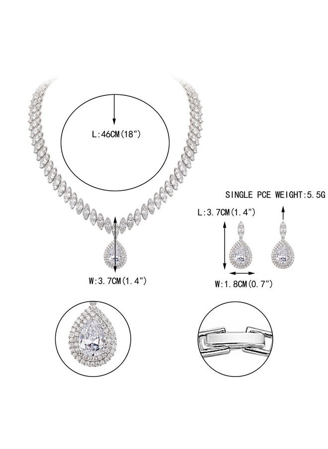 EVER FAITH - Women'S Cz Marquise-Shaped Leaf Teardrop Pendant Necklace Earrings Set Clear Silver-Tone - Image 1