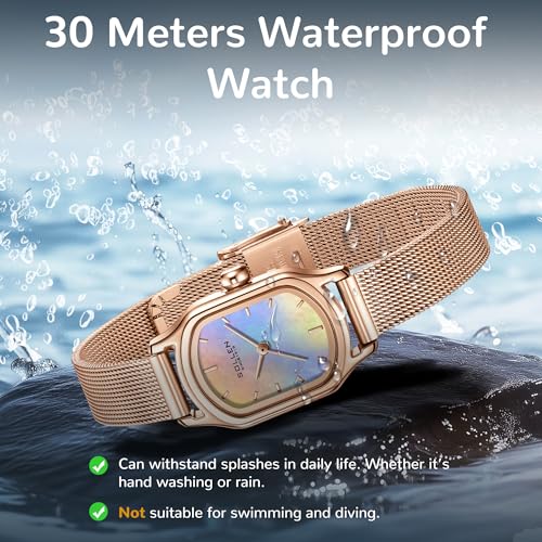 SOLLEN Rose Gold Vintage Watch for Woman, Square Dial Stylish Ladies Watches, 30M Waterproof & Stainless Steel Case, Casual & Dainty Wrist Watch for Women, Luxury Gift for Her - Image 5
