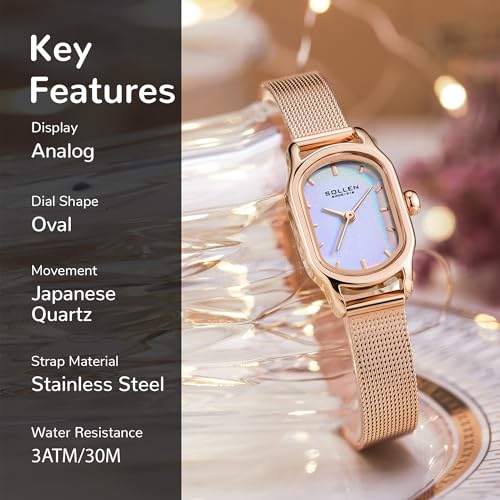 SOLLEN Rose Gold Vintage Watch for Woman, Square Dial Stylish Ladies Watches, 30M Waterproof & Stainless Steel Case, Casual & Dainty Wrist Watch for Women, Luxury Gift for Her - Image 3