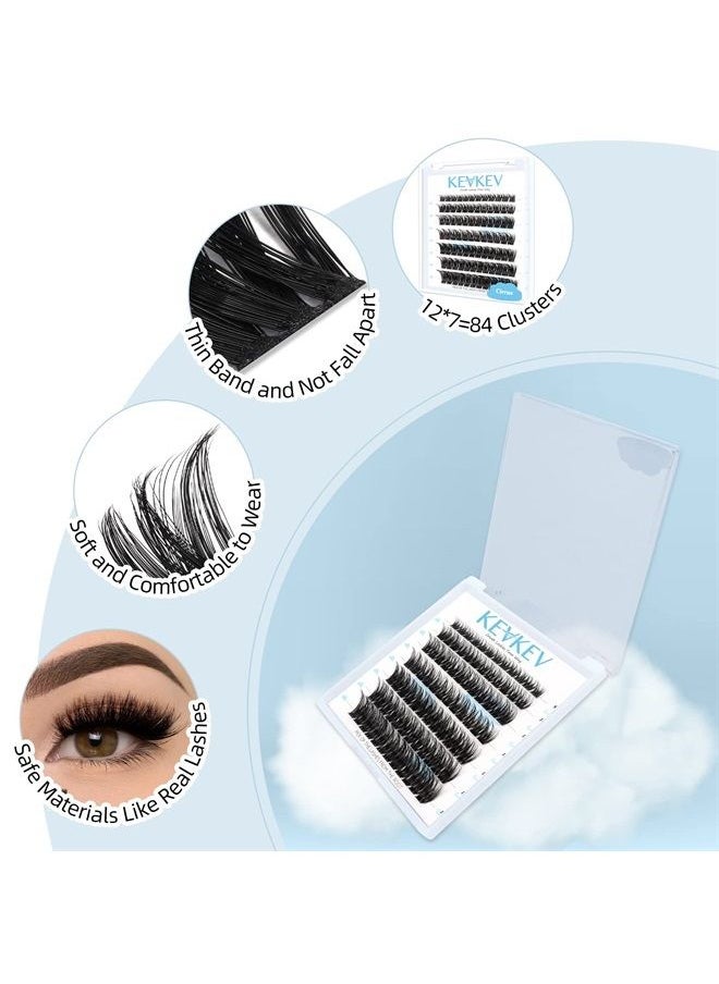 KevKev Lash Clusters 84 Pcs Cluster Lashes Eyelash DIY Extensions Individual that Look Like Natural Thin Band & Soft (Cirrus,D-8-16mix)  - Image 2