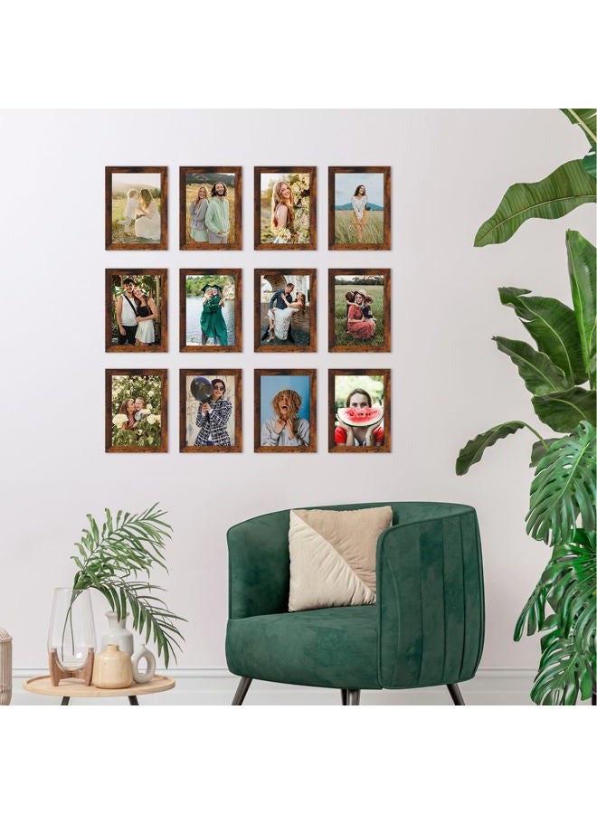 PETAFLOP Wooden Bulk 5x7 Picture Frame Set of 18, Brown Distressed Photo Frames Fits 5 by 7 for Wall or Tabletop Display - Image 4