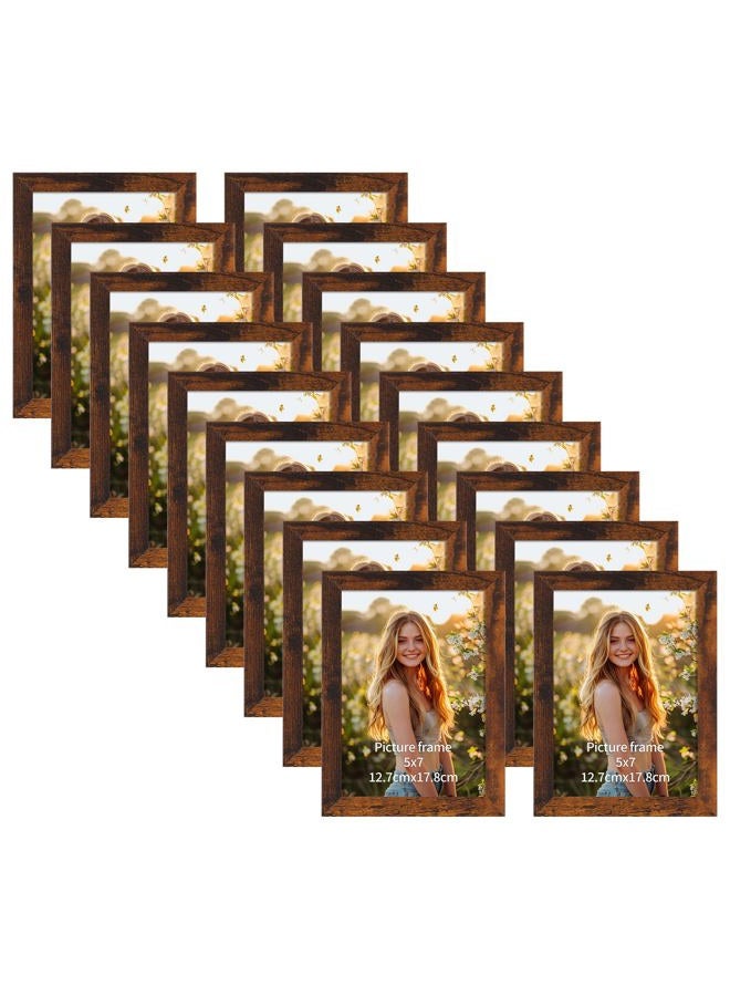 PETAFLOP Wooden Bulk 5x7 Picture Frame Set of 18, Brown Distressed Photo Frames Fits 5 by 7 for Wall or Tabletop Display - Image 1