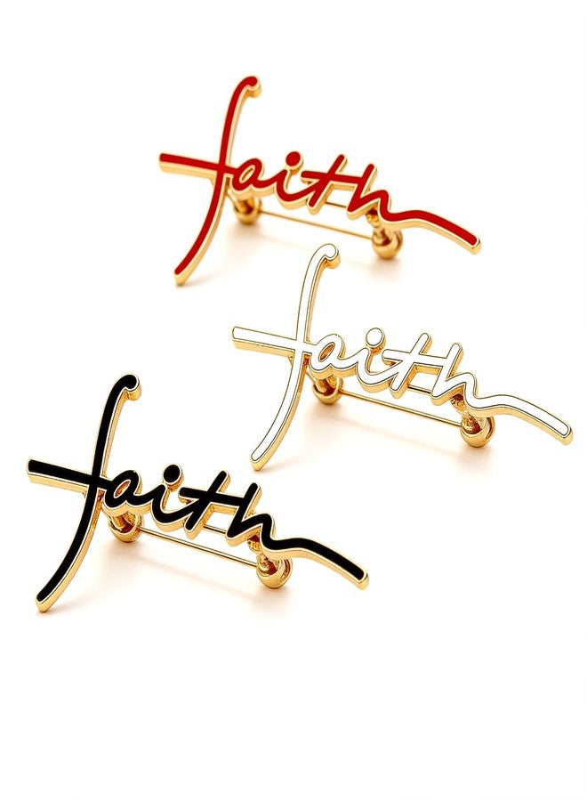 KWOYOS 3 Pieces Christian Faith Pins, Faith Letter Brooch for Women Men Christian, Cross Badge Brooch Pin Religious Gift - Image 1
