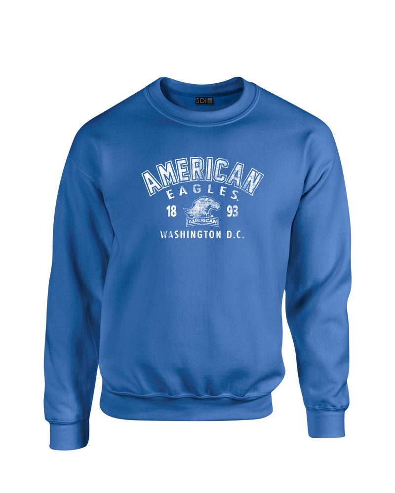 American University Eagles 50/50 Blended 8 oz. Crewneck Sweatshirt, Royal, MEDIUM