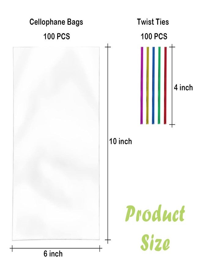 PPRAFDD 100 Pcs 6x10 Cellophane Bags Clear Cellophane Gift Bag with Twist Ties Clear Treat Bags for Bakery,Popcorn,Cookies,Candies,Dessert, Small Gift Party Favors - Image 2